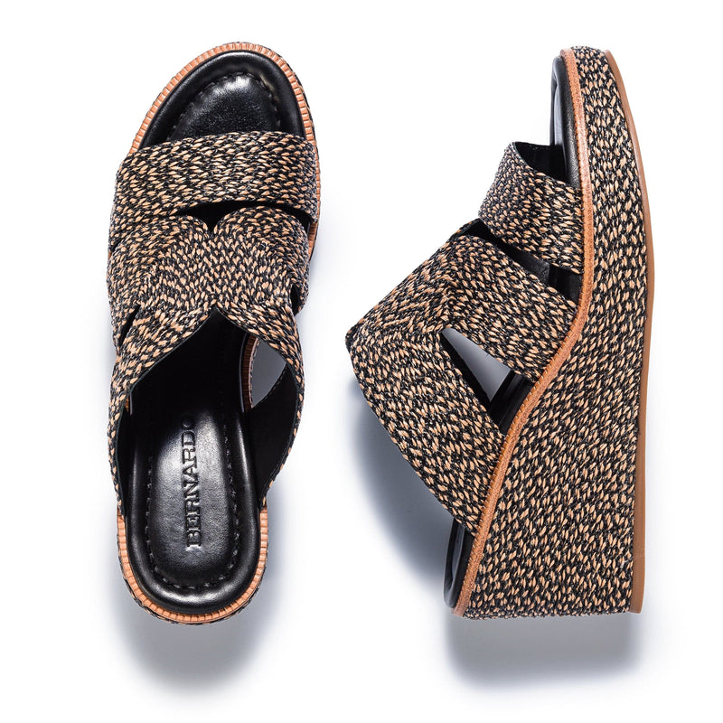 Bernardo Kaian Raffia Sandali Zeppa Donna Nere Marroni | GOU5273NO